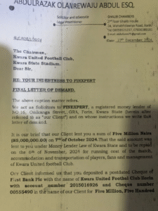 IMG_1516-225x300 Debt Crisis: Kwara United Faces Legal Action Over Unpaid N6.2 Million Loan